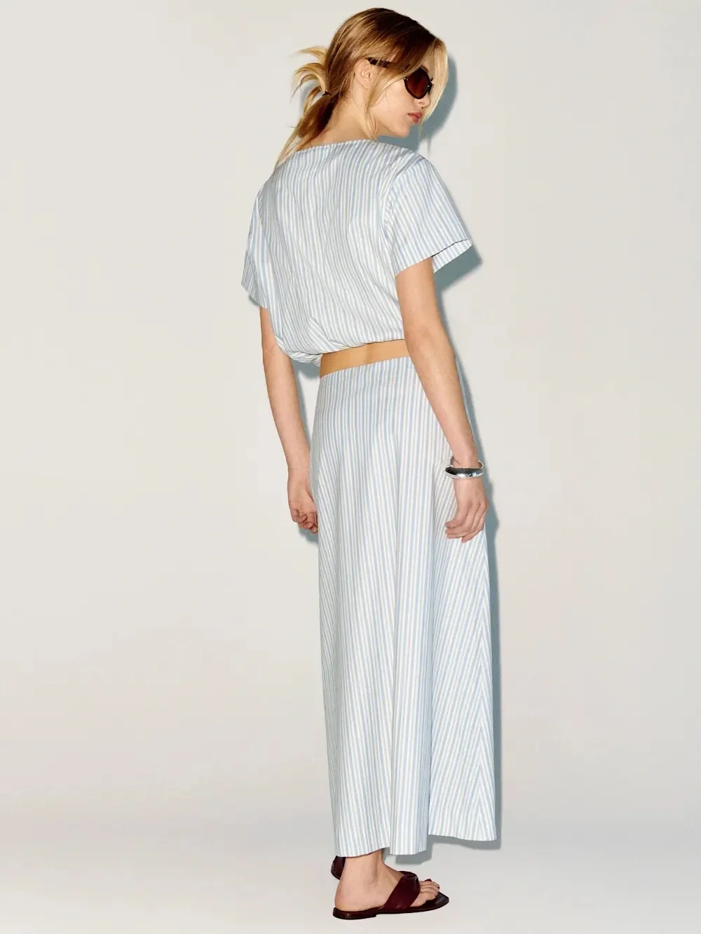 NEW Reformation Jordan Two Piece Skirt Set Cotton Calamari Stripe | US 4 UK 8 - Picture 4 of 14